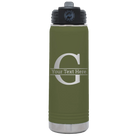 Personalized olive green 20 oz vacuum insulated water bottle with 'Monogram letter G' design