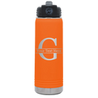 Personalized orange 20 oz vacuum insulated water bottle with 'Monogram letter G' design