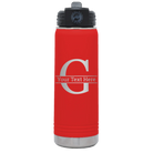 Personalized red 20 oz vacuum insulated water bottle with 'Monogram letter G' design