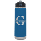 Personalized royal blue 20 oz vacuum insulated water bottle with 'Monogram letter G' design