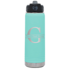 Personalized teal 20 oz vacuum insulated water bottle with 'Monogram letter G' design