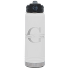 Personalized white 20 oz vacuum insulated water bottle with 'Monogram letter G' design