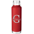 Personalized red 24 oz vacuum insulated water bottle with 'Monogram letter G' design