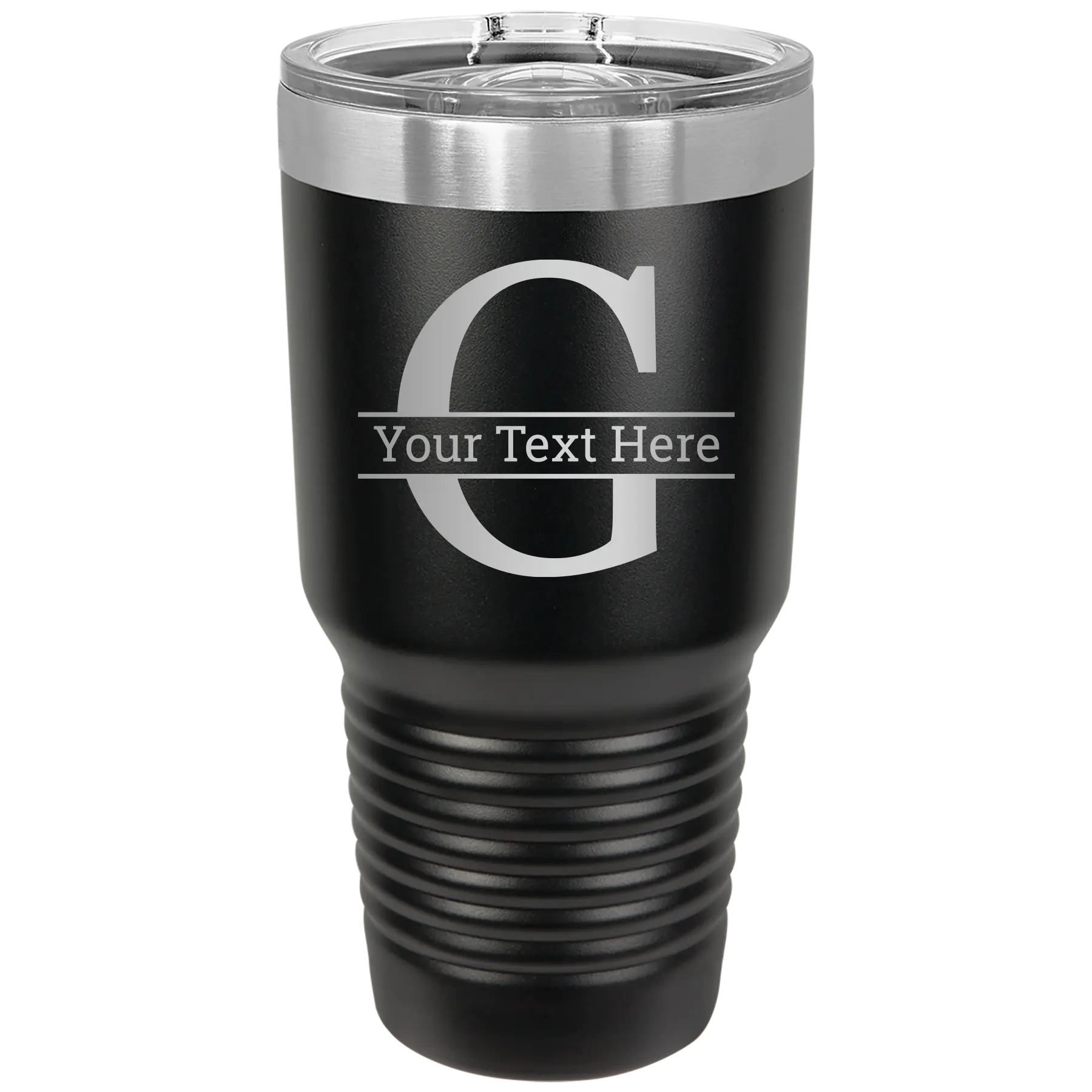 Personalized black 30 oz vacuum insulated tumbler with 'Monogram letter G' design