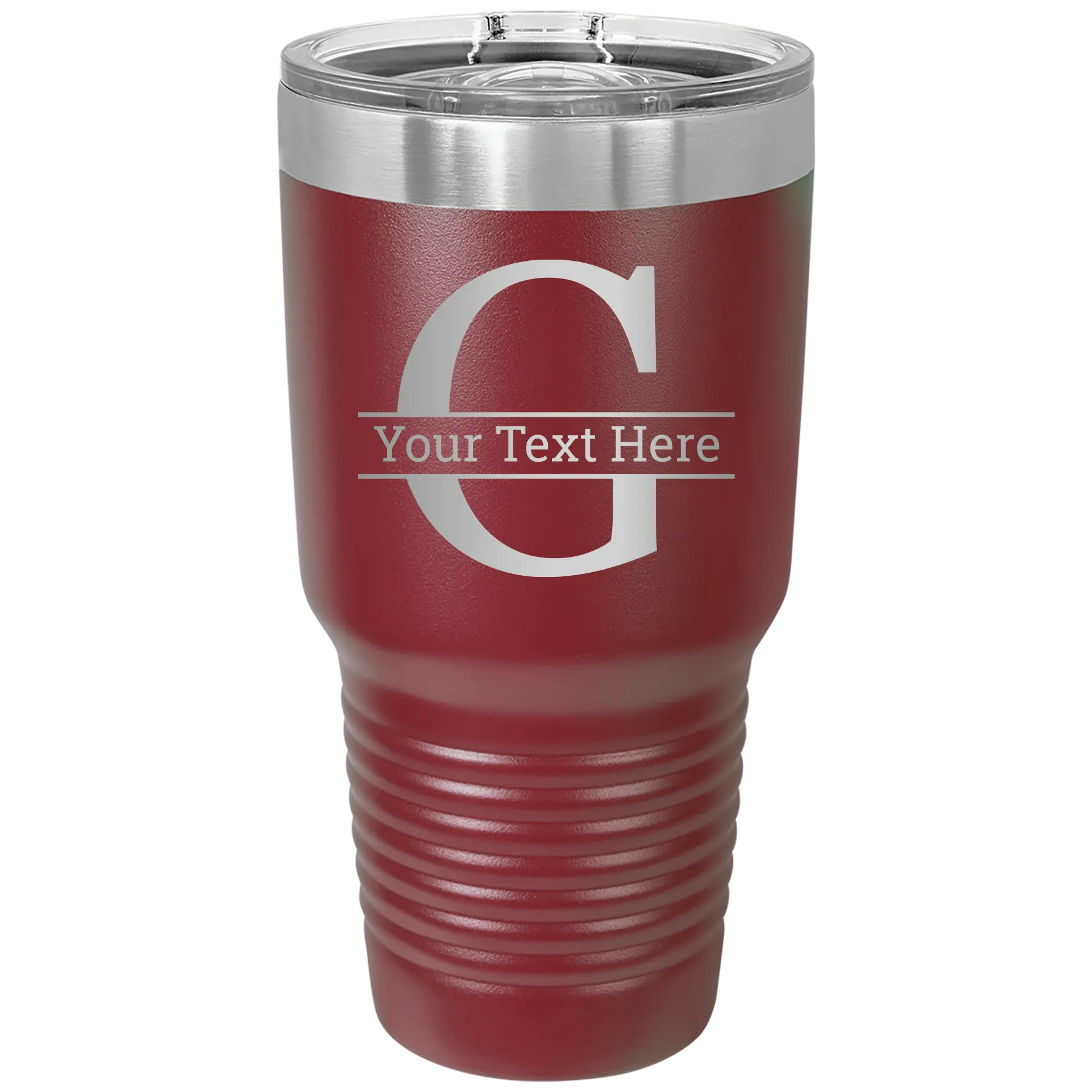 Personalized maroon 30 oz vacuum insulated tumbler with 'Monogram letter G' design