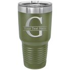 Personalized olive green 30 oz vacuum insulated tumbler with 'Monogram letter G' design