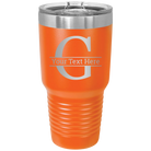 Personalized orange 30 oz vacuum insulated tumbler with 'Monogram letter G' design