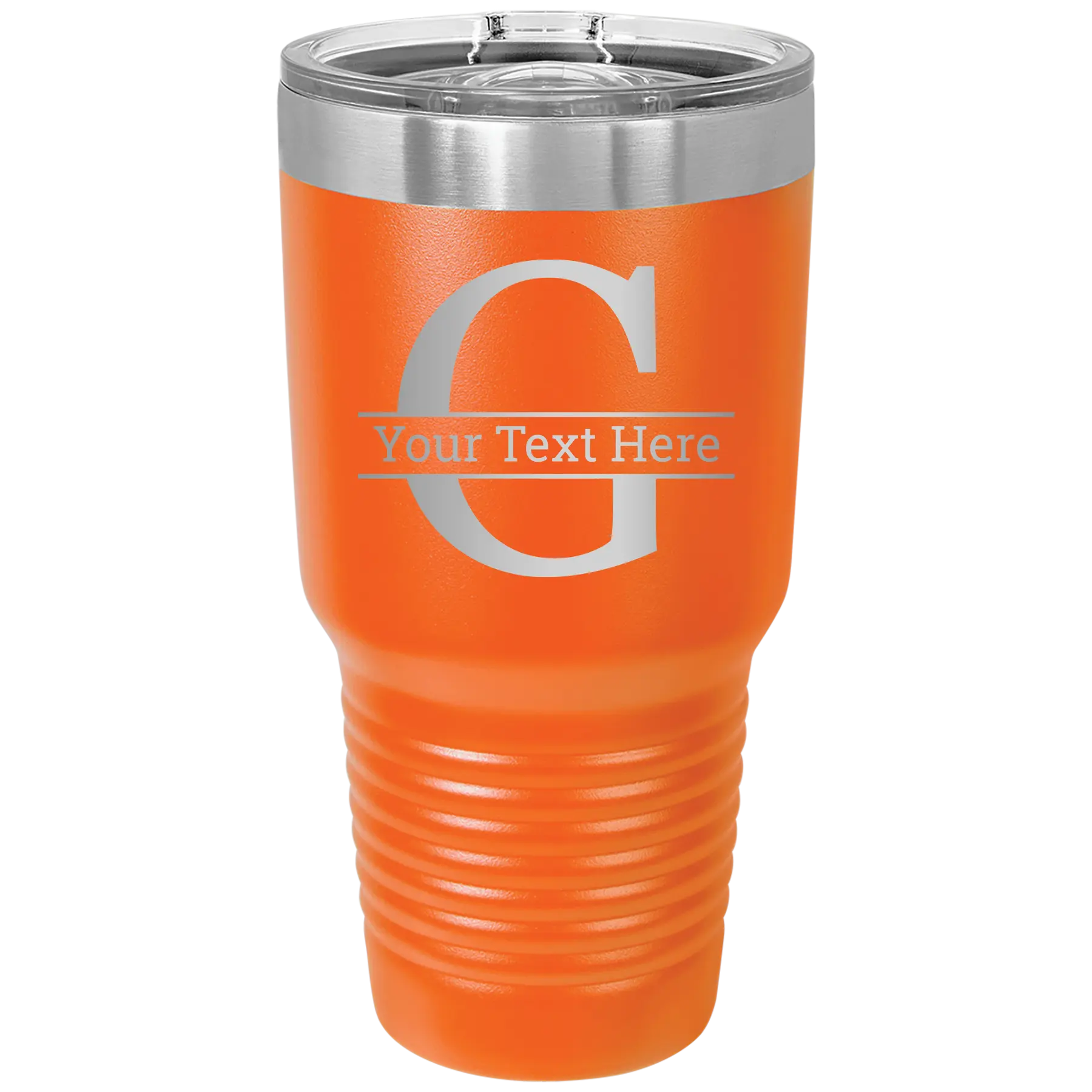 Personalized orange 30 oz vacuum insulated tumbler with 'Monogram letter G' design