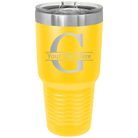 Personalized yellow 30 oz vacuum insulated tumbler with 'Monogram letter G' design