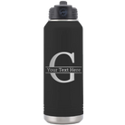 Personalized black 32 oz vacuum insulated water bottle with 'Monogram letter G' design