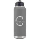 Personalized dark gray 32 oz vacuum insulated water bottle with 'Monogram letter G' design