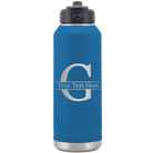Personalized royal blue 32 oz vacuum insulated water bottle with 'Monogram letter G' design