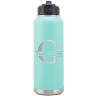 Personalized teal 32 oz vacuum insulated water bottle with 'Monogram letter G' design