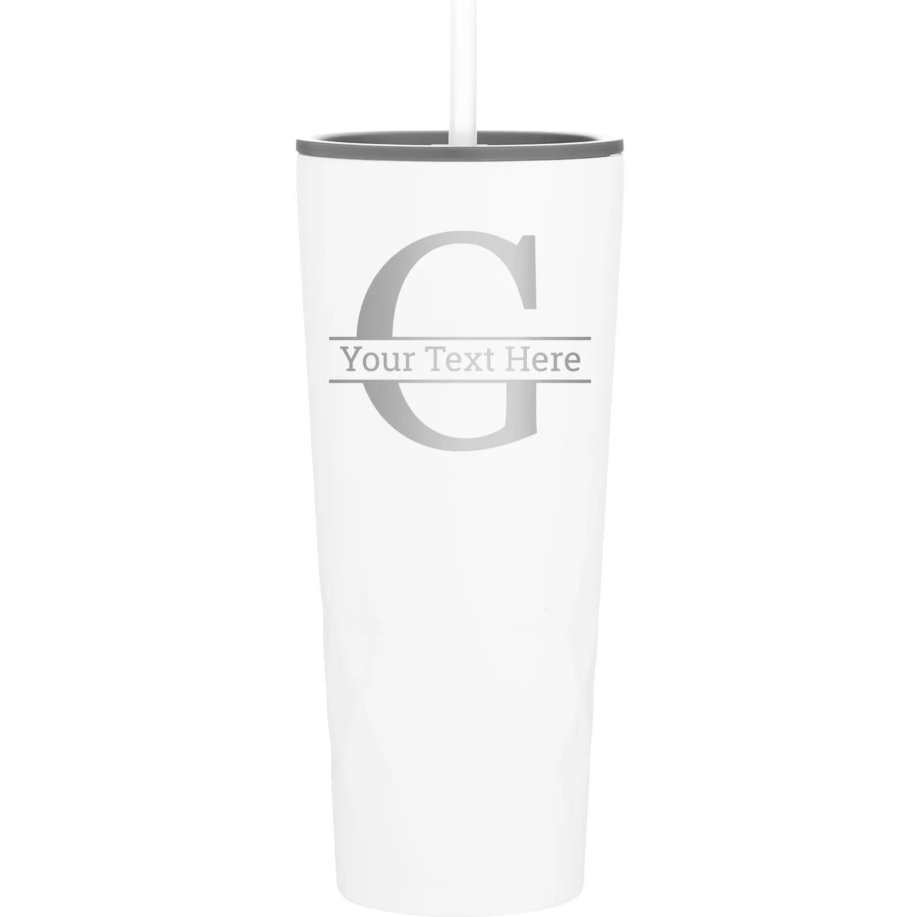 Personalized white 20 oz vacuum insulated tumbler with 'Monogram letter G' design