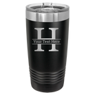 Personalized black 20 oz vacuum insulated tumbler with 'Monogram letter H' design
