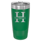 Personalized green 20 oz vacuum insulated tumbler with 'Monogram letter H' design