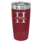 Personalized maroon 20 oz vacuum insulated tumbler with 'Monogram letter H' design