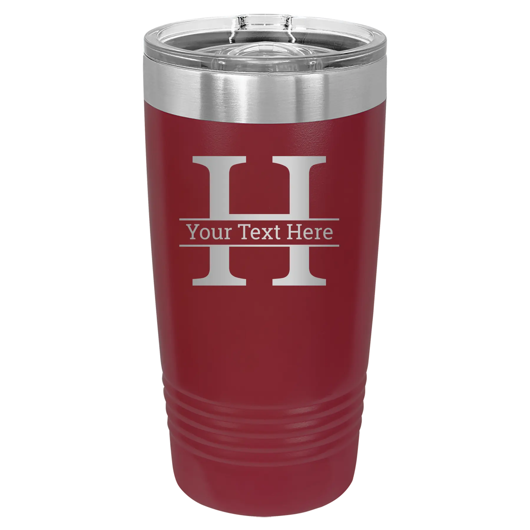 Personalized maroon 20 oz vacuum insulated tumbler with 'Monogram letter H' design