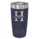 Personalized navy 20 oz vacuum insulated tumbler with 'Monogram letter H' design