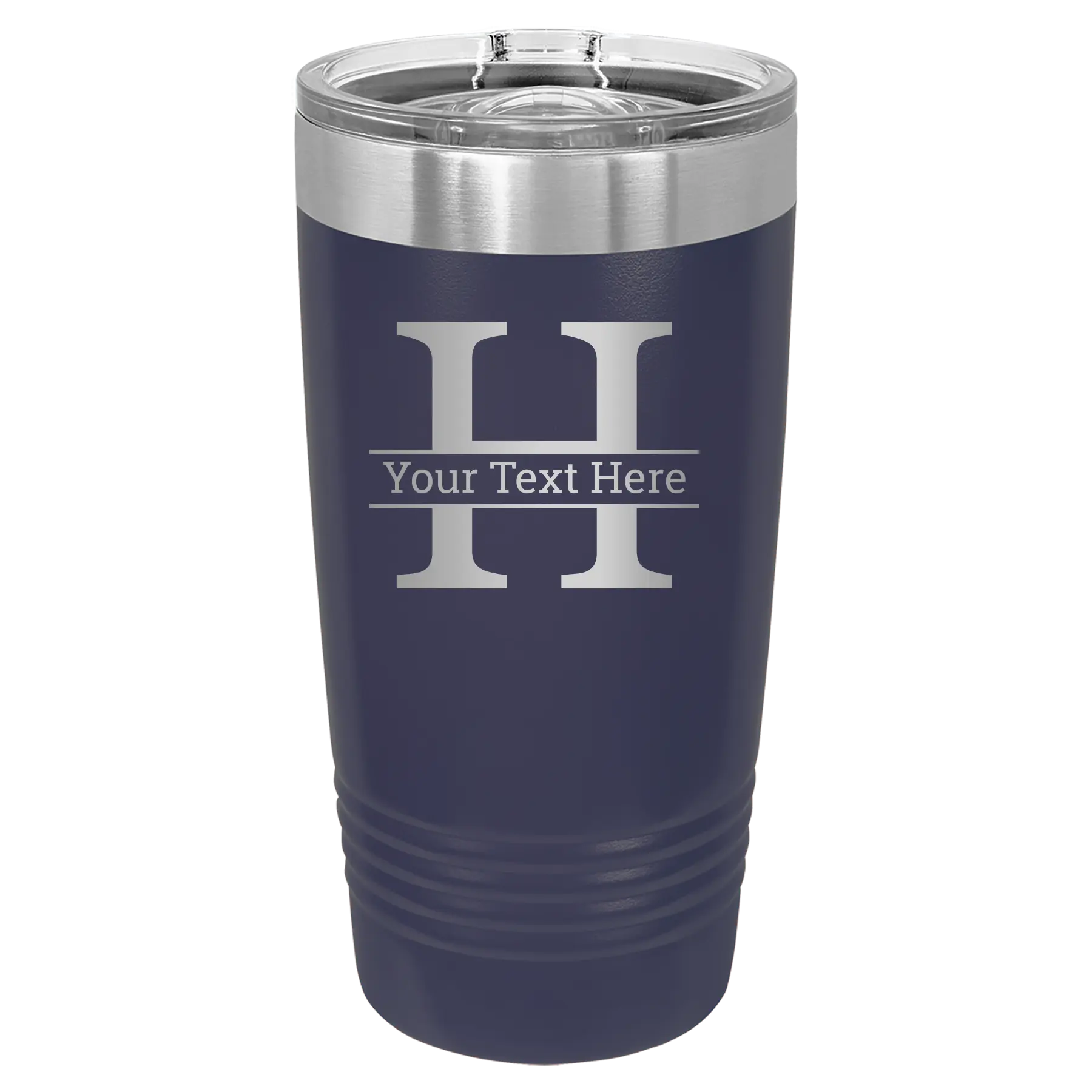 Personalized navy 20 oz vacuum insulated tumbler with 'Monogram letter H' design
