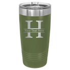 Personalized olive green 20 oz vacuum insulated tumbler with 'Monogram letter H' design