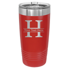 Personalized red 20 oz vacuum insulated tumbler with 'Monogram letter H' design