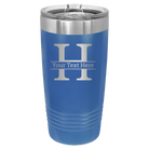 Personalized royal blue 20 oz vacuum insulated tumbler with 'Monogram letter H' design