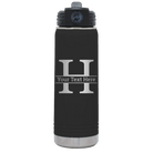 Personalized black 20 oz vacuum insulated water bottle with 'Monogram letter H' design