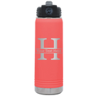 Personalized coral 20 oz vacuum insulated water bottle with 'Monogram letter H' design