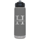 Personalized dark gray 20 oz vacuum insulated water bottle with 'Monogram letter H' design
