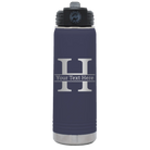 Personalized navy 20 oz vacuum insulated water bottle with 'Monogram letter H' design
