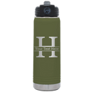 Personalized olive green 20 oz vacuum insulated water bottle with 'Monogram letter H' design