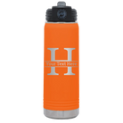 Personalized orange 20 oz vacuum insulated water bottle with 'Monogram letter H' design