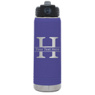 Personalized purple 20 oz vacuum insulated water bottle with 'Monogram letter H' design