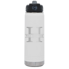 Personalized white 20 oz vacuum insulated water bottle with 'Monogram letter H' design