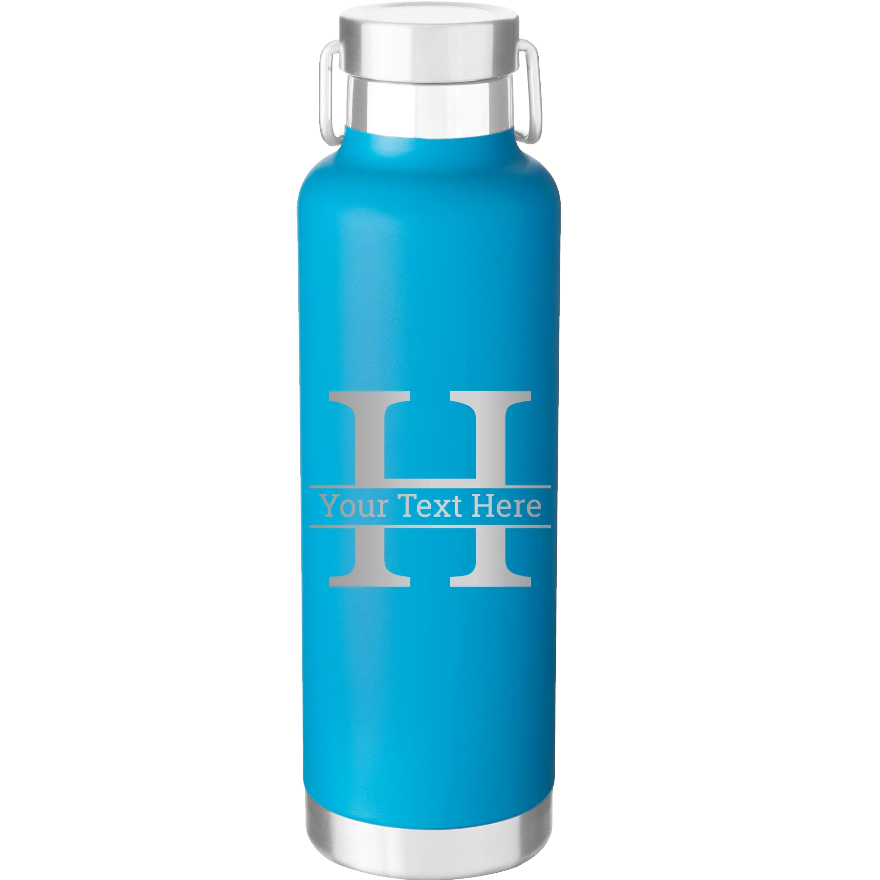Personalized aqua 24 oz vacuum insulated water bottle with 'Monogram letter H' design