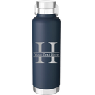 Personalized navy 24 oz vacuum insulated water bottle with 'Monogram letter H' design