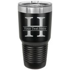 Personalized black 30 oz vacuum insulated tumbler with 'Monogram letter H' design
