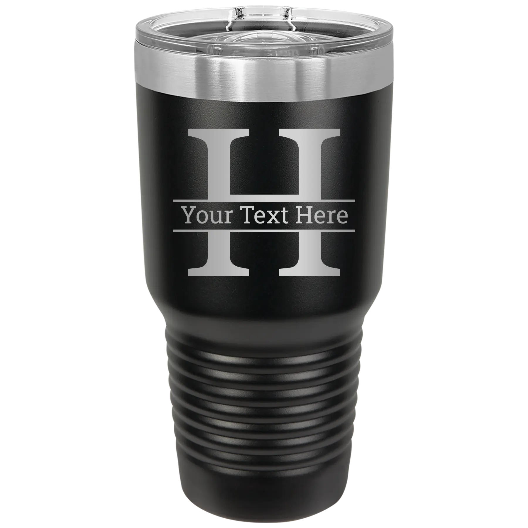 Personalized black 30 oz vacuum insulated tumbler with 'Monogram letter H' design