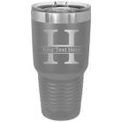 Personalized dark gray 30 oz vacuum insulated tumbler with 'Monogram letter H' design
