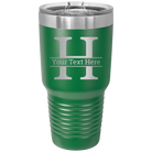 Personalized green 30 oz vacuum insulated tumbler with 'Monogram letter H' design