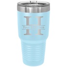 Personalized light blue 30 oz vacuum insulated tumbler with 'Monogram letter H' design