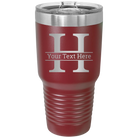 Personalized maroon 30 oz vacuum insulated tumbler with 'Monogram letter H' design