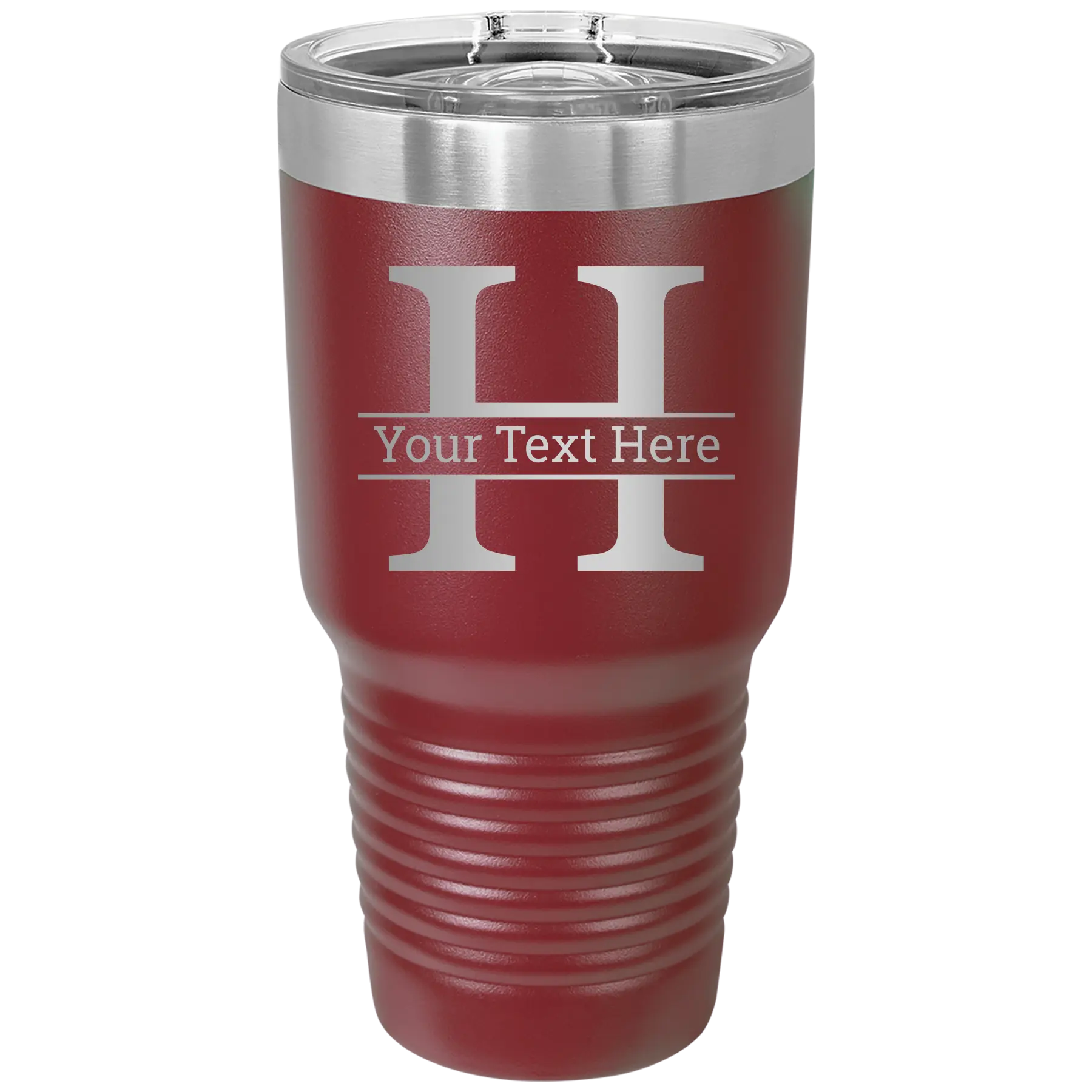 Personalized maroon 30 oz vacuum insulated tumbler with 'Monogram letter H' design