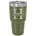 Personalized olive green 30 oz vacuum insulated tumbler with 'Monogram letter H' design