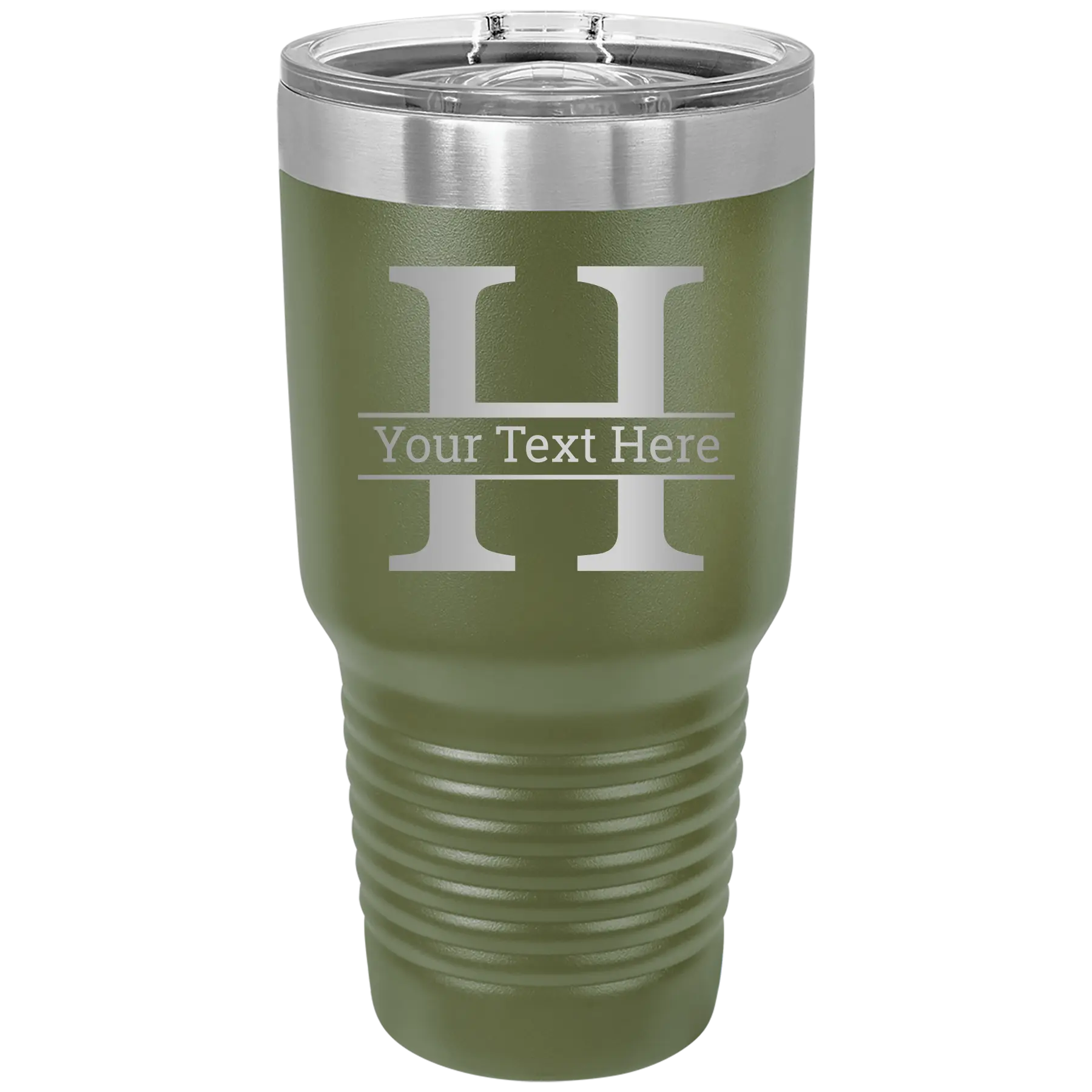 Personalized olive green 30 oz vacuum insulated tumbler with 'Monogram letter H' design