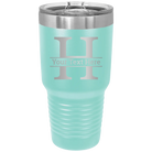 Personalized teal 30 oz vacuum insulated tumbler with 'Monogram letter H' design