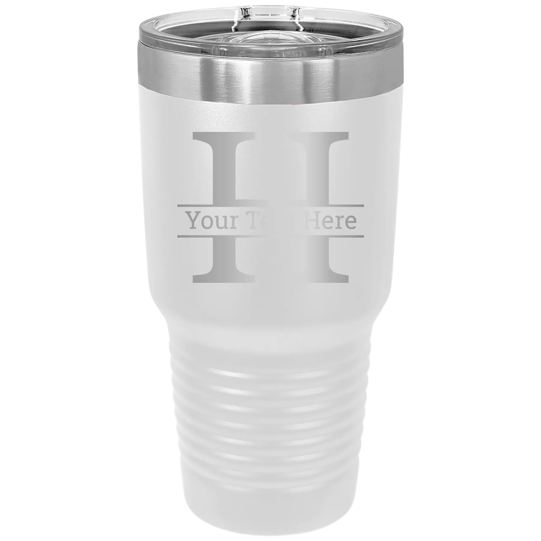 Personalized white 30 oz vacuum insulated tumbler with 'Monogram letter H' design
