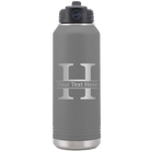 Personalized dark gray 32 oz vacuum insulated water bottle with 'Monogram letter H' design