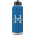 Personalized royal blue 32 oz vacuum insulated water bottle with 'Monogram letter H' design